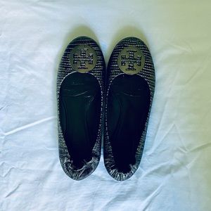 Tory Burch Silver Snakeskin Reva Ballet Flats Sz 8